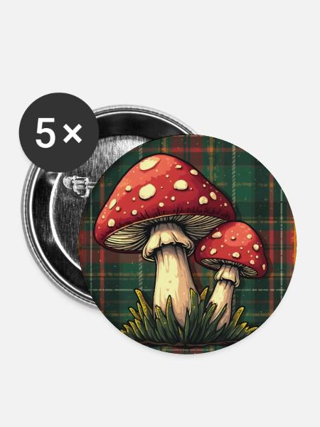 Plaid Mushroom Adventure - Buttons groß 56 mm (5er Pack) - Weiß