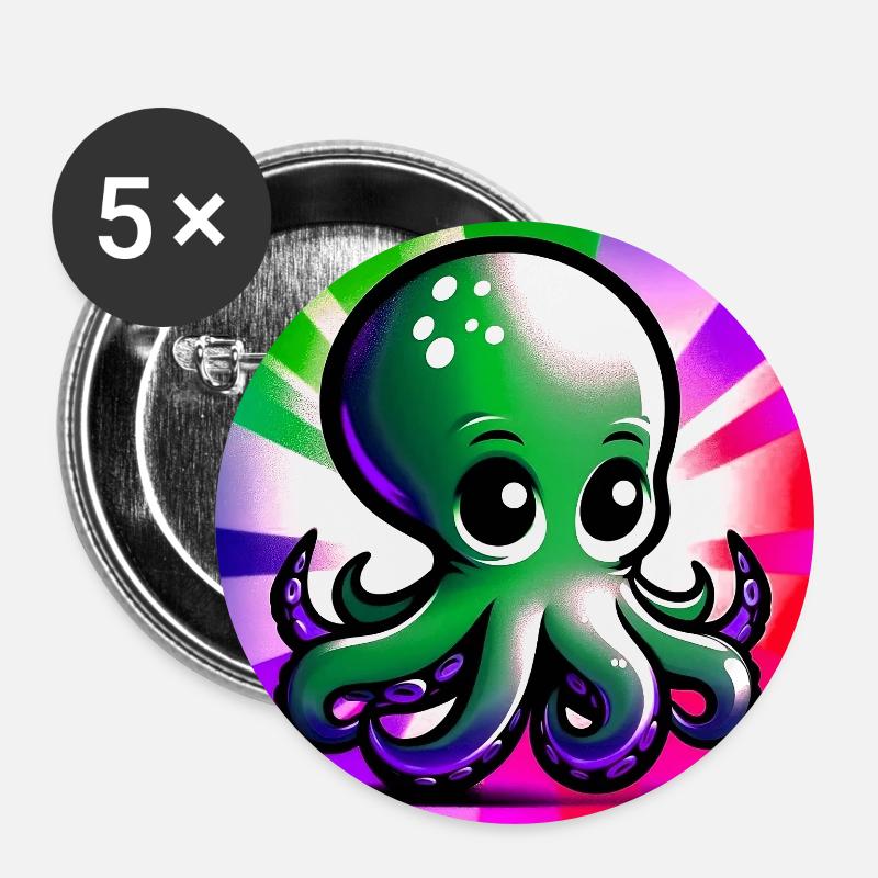 Krake - Buttons groß 56 mm (5er Pack) - Weiß