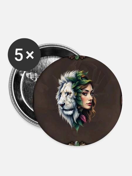 León y Musa Floral - Buttons groß 56 mm (5er Pack) - Weiß