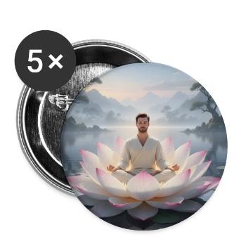Man meditating on open lotus flower - Buttons large 2.2''/56 mm (5-pack) - white - Front