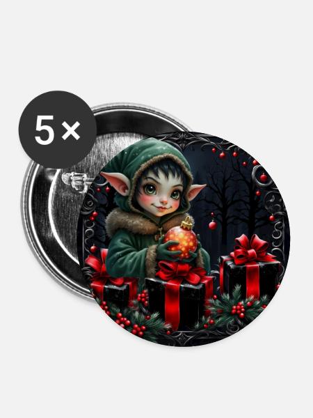 Weihnachtself in festlicher Szene - Buttons groß 56 mm (5er Pack) - Weiß
