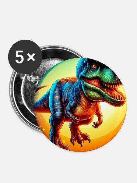 Dinosaurier - Buttons groß 56 mm (5er Pack) - Weiß