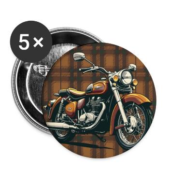 Retro Bike + Plaid Background - Buttons large 2.2''/56 mm (5-pack) - white - Front