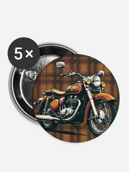 Retro Bike + Plaid Background - Buttons groß 56 mm (5er Pack) - Weiß