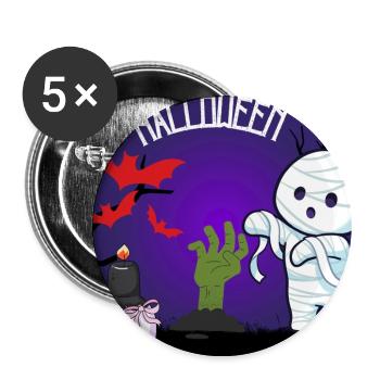 Mignon Halloween Momie et Zombie Main - Lot de 5 grands badges (56 mm) - blanc - Devant