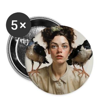 Young Woman Two Crow Birds Shoulders Portrait - Buttons large 2.2''/56 mm (5-pack) - white - Front