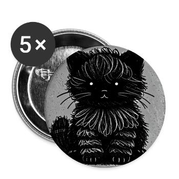 WuschelKatze (Monochrom) - Buttons groß 56 mm (5er Pack) - Weiß - Vorne