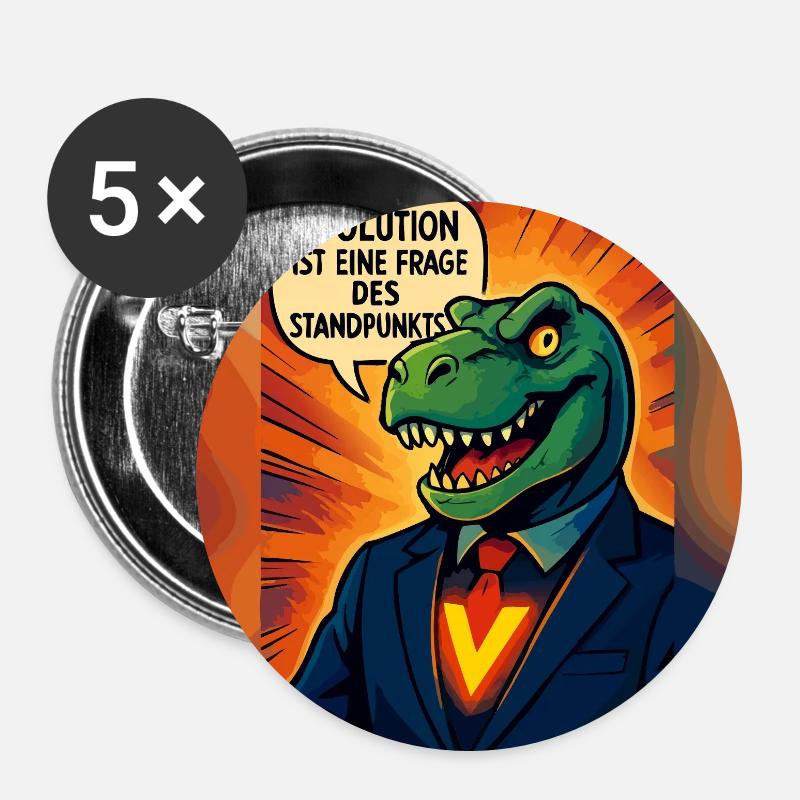 Dino in a suit – evolution is a matter of opinion - Buttons large 2.2''/56 mm (5-pack) - white