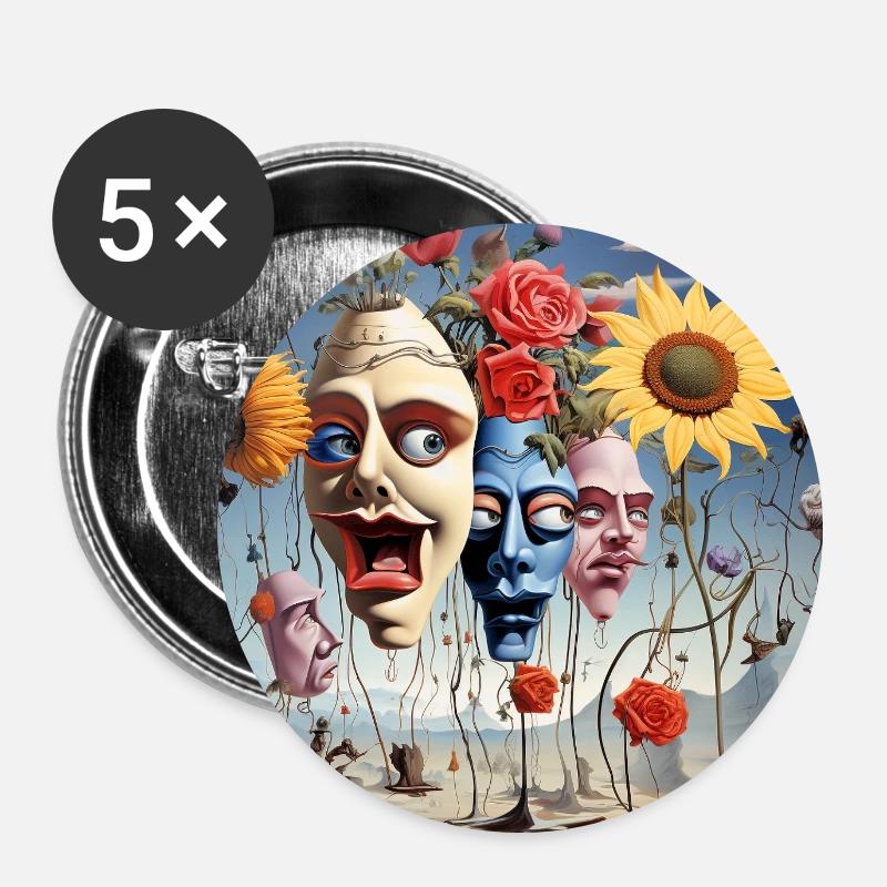 Mask Forest of Blossom Dreams - Buttons large 2.2''/56 mm (5-pack) - white