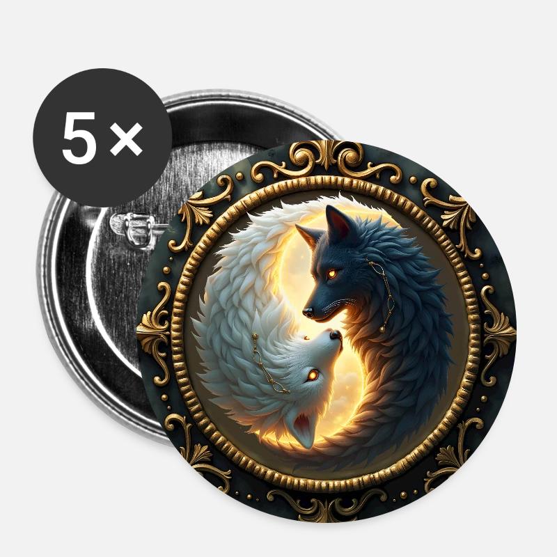 Moon Wolves: Yin Yang in Golden Frame - Buttons large 2.2''/56 mm (5-pack) - white