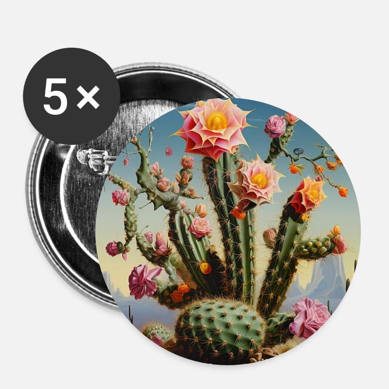 Desert cactus with rose blossom - Buttons large 2.2''/56 mm (5-pack) - white