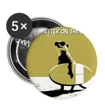cooles Erdmännchen mit Surfboard - Buttons groß 56 mm (5er Pack) - Weiß - Vorne