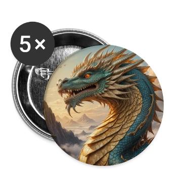 Feuerdrache  - Buttons groß 56 mm (5er Pack) - Weiß - Vorne