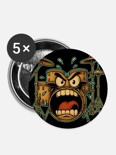 Wütendes Drumset Cartoon - Buttons groß 56 mm (5er Pack) - Weiß