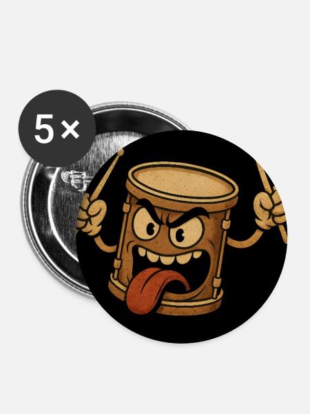 Aggressiver Trommelmonster - Buttons groß 56 mm (5er Pack) - Weiß