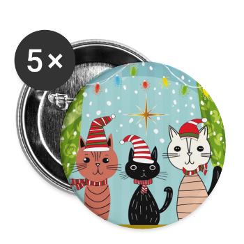 La magie de Noël des chats - Lot de 5 grands badges (56 mm) - blanc - Devant