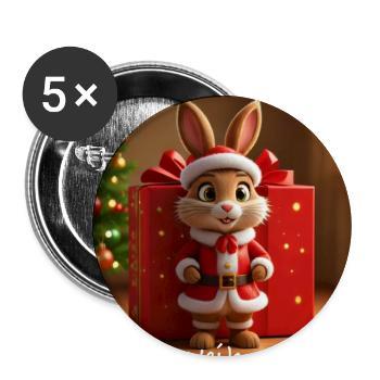 Weihnachtshase im Santa-Outfit - Buttons groß 56 mm (5er Pack) - Weiß - Vorne