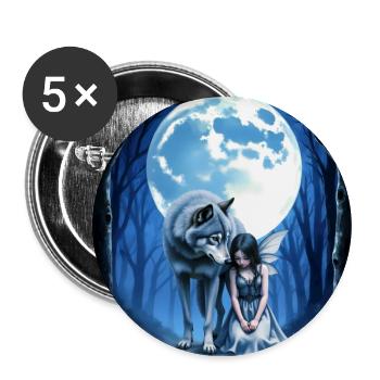 Wolf und Fee unter dem blauen Mond - Buttons groß 56 mm (5er Pack) - Weiß - Vorne