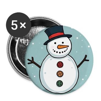 Bunter Schneemann mit Knöpfen - Buttons groß 56 mm (5er Pack) - Weiß - Vorne