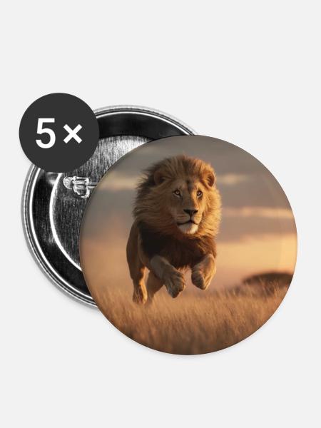 Löwe In Savanne im Spurt - Buttons groß 56 mm (5er Pack) - Weiß