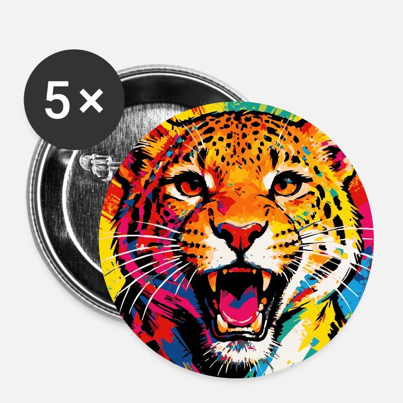 Leopard Pop Art Color Explosion - Buttons large 2.2''/56 mm (5-pack) - white