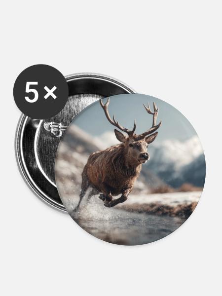 Springender Hirsch in den Alpen - Buttons groß 56 mm (5er Pack) - Weiß
