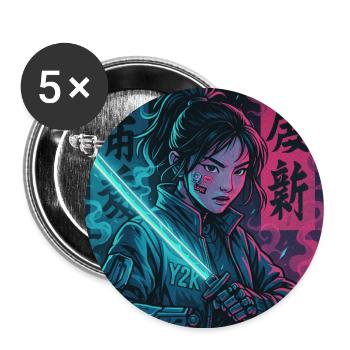 Cyber Samurai Girl Harajuku Y2K Anime Streetwear - Buttons groß 56 mm (5er Pack) - Weiß - Vorne