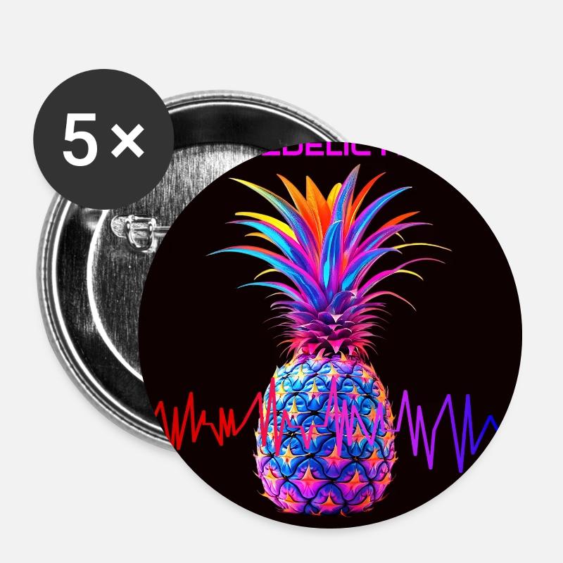 Imprimé néon psychédélique d’ananas - Lot de 5 grands badges (56 mm) - blanc