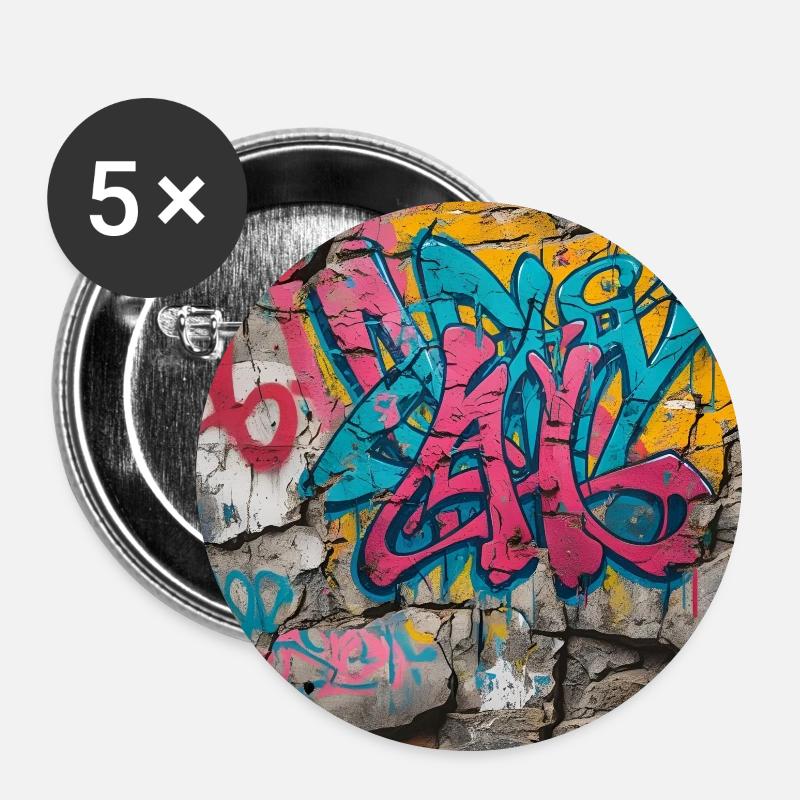 Colorful graffiti on stone wall - Buttons large 2.2''/56 mm (5-pack) - white