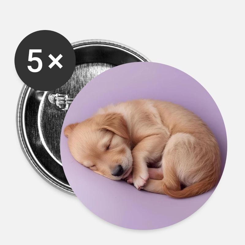 Sleeping Puppy on Lilac Background - Buttons large 2.2''/56 mm (5-pack) - white