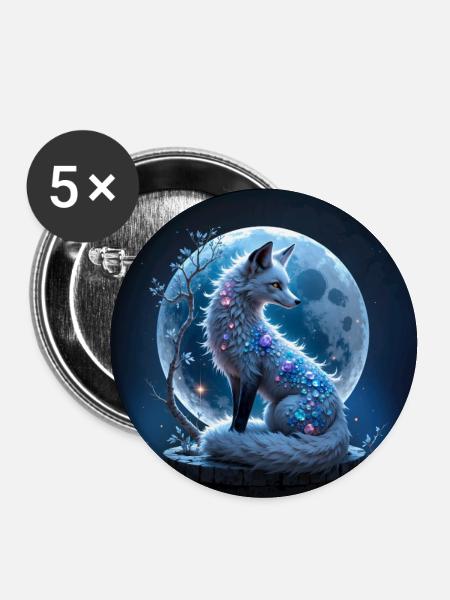 Blauer Edelstein Lunar Fuchs - Buttons groß 56 mm (5er Pack) - Weiß
