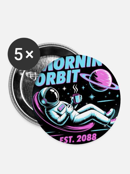Morning Orbit: Astronautenkaffee - Buttons groß 56 mm (5er Pack) - Weiß