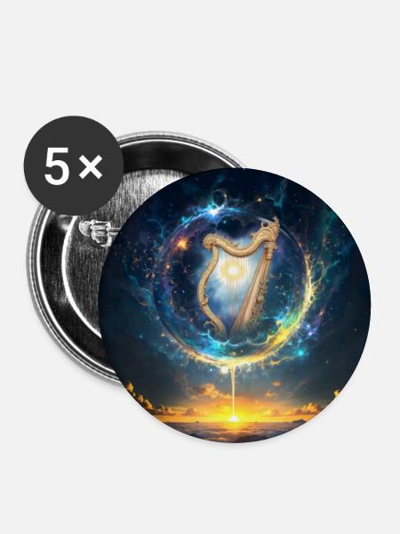 Harfe in Cosmic Dawn - Buttons groß 56 mm (5er Pack) - Weiß