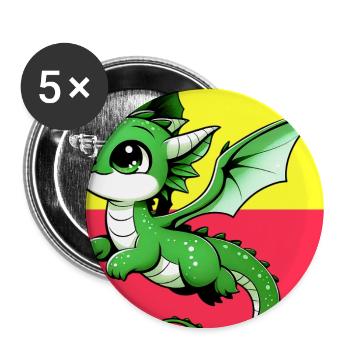 Drache - Buttons groß 56 mm (5er Pack) - Weiß - Vorne