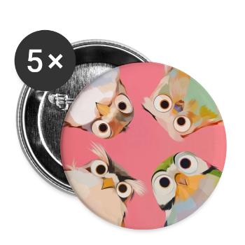 Vier Eulen im Kreis | Süßes Pastell Tier Motiv - Buttons groß 56 mm (5er Pack) - Weiß - Vorne