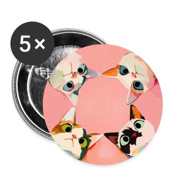 Vier Katzen im Kreis | Pastell Kawaii Motiv - Buttons groß 56 mm (5er Pack) - Weiß - Vorne