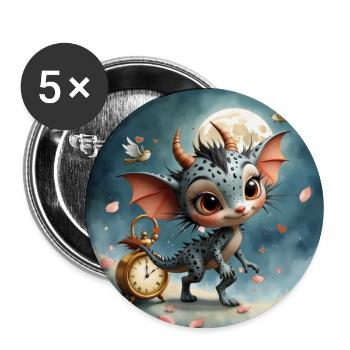 Night Baby Dragon with Clock - Buttons large 2.2''/56 mm (5-pack) - white - Front