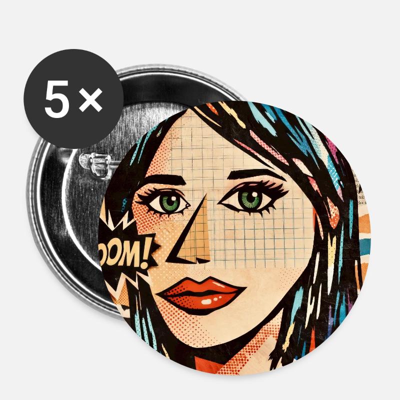 Face Pop Art Boom Collage - Buttons large 2.2''/56 mm (5-pack) - white