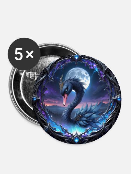Monddrachen-Schwan in Filigran. - Buttons groß 56 mm (5er Pack) - Weiß