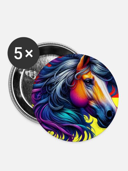 Pferd - Buttons groß 56 mm (5er Pack) - Weiß
