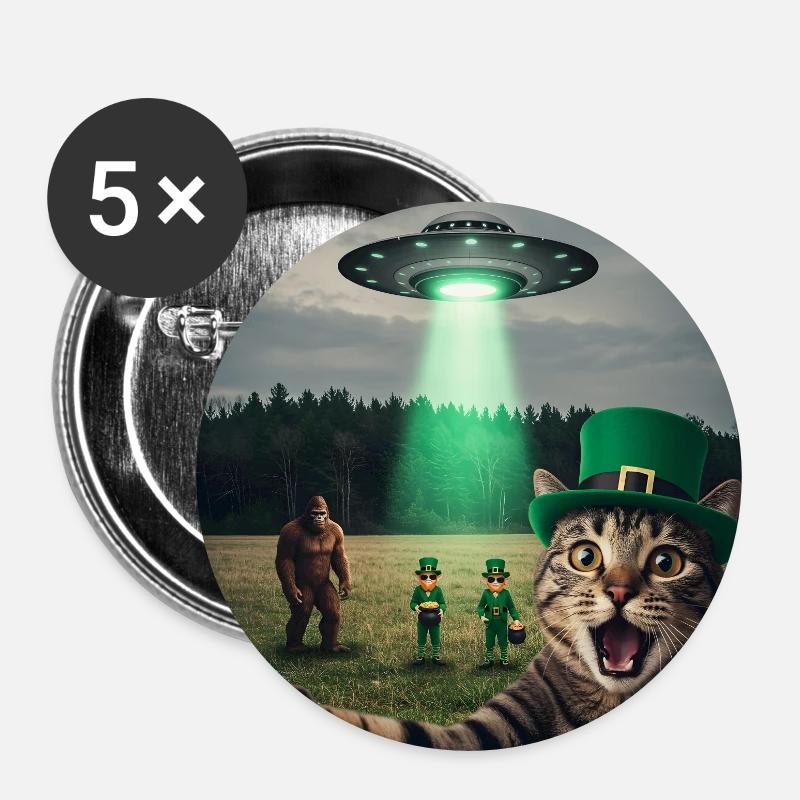 Funny Cats Selfie St Patricks Day - Buttons large 2.2''/56 mm (5-pack) - white