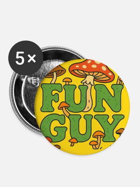 Fun Guy Pilz-Tee - Buttons groß 56 mm (5er Pack) - Weiß