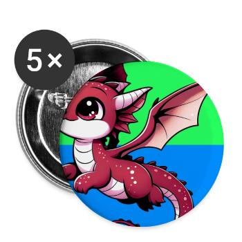 Drache - Buttons groß 56 mm (5er Pack) - Weiß - Vorne