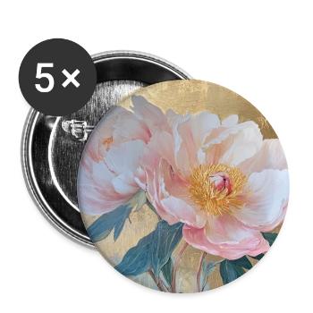 Goden Elegante Rosa Pfingstrose Blumen - Buttons groß 56 mm (5er Pack) - Weiß - Vorne