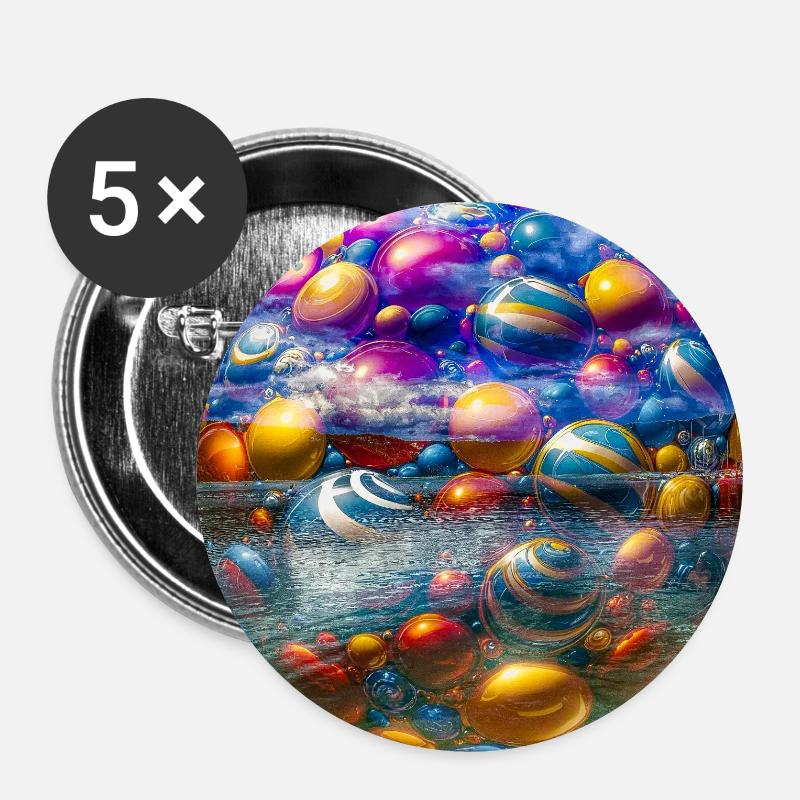Bunte Blasenschüssel - Buttons groß 56 mm (5er Pack) - Weiß
