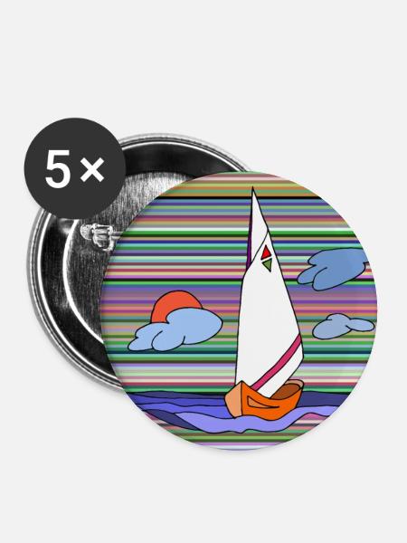Segelboot - Buttons groß 56 mm (5er Pack) - Weiß