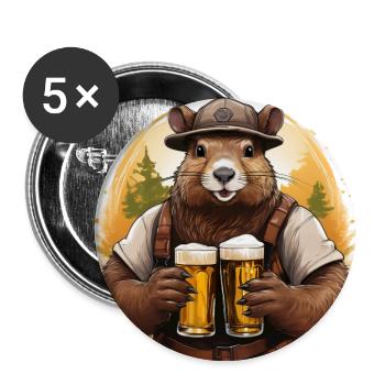 Beaver with beer - Buttons large 2.2''/56 mm (5-pack) - white - Front