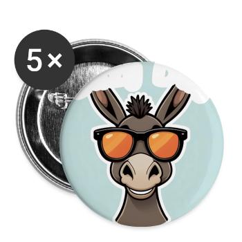 Esel mit orangefarbener Sommerbrille - Buttons groß 56 mm (5er Pack) - Weiß - Vorne