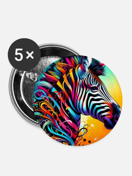 Zebra - Buttons groß 56 mm (5er Pack) - Weiß