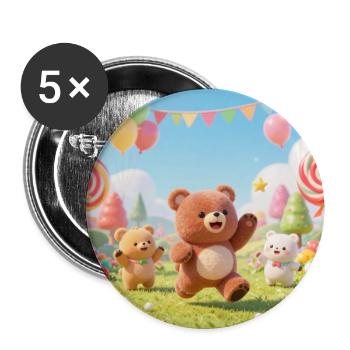 Bunte Bären-Jamboree - Buttons groß 56 mm (5er Pack) - Weiß - Vorne